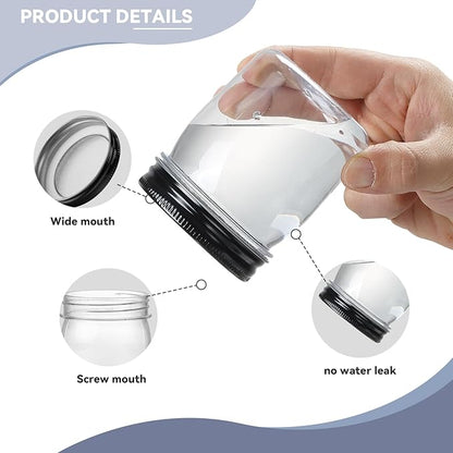 novelinks Plastic Jars With Lids 16Pcs 8 oz Plastic Mason Jars Food Storage for Milkshakes Juice Nuts Cupcakes (Black, 16 Pack 8 Ounce)
