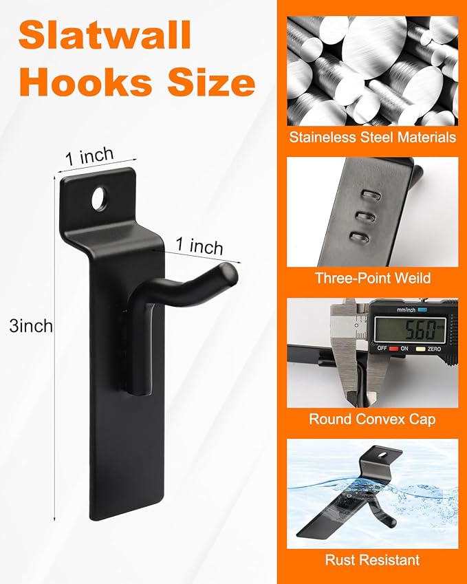 1" Black Slatwall Hooks, 60 Pack Slat Wall Hanging Display Hooks, Slatwall Accessories for Retail Home Efficient Storage