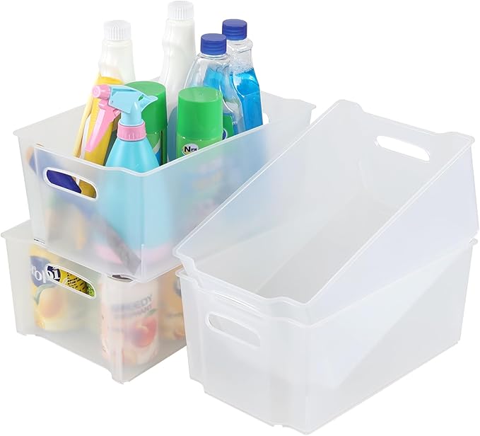 4-Pack Plastic Organizer Bins, Large Open Pantry Storage Organizing Bin, F