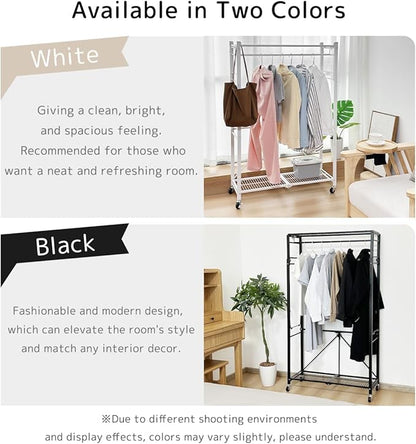lumizone Folding Clothing Rack with Wheels Expandable Wardrobe Portable Clothes Rack for Hanging Clothes Adjustable Closet Shelves Garment Rack Durable Closet Racks for Hanging Clothes(White)