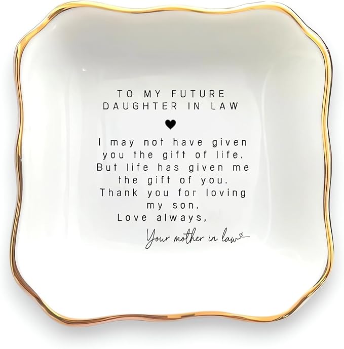 HatafaFurni Ceramic Ring Dish for Daughter In Law Gift, Jewelry Dish, Present For Daughter-in-law, Birthday Gift for Bonus Daughter Future Daughter Gift From Mother In Law, Wedding Day Gift for Bride