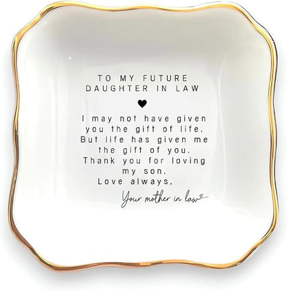 HatafaFurni Ceramic Ring Dish for Daughter In Law Gift, Jewelry Dish, Present For Daughter-in-law, Birthday Gift for Bonus Daughter Future Daughter Gift From Mother In Law, Wedding Day Gift for Bride