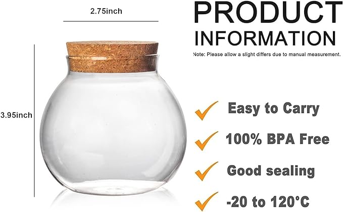 Set of 2 round glass jars with cork lid – 17oz wedding candy jar kitchen Storage jar, perfect for tea, biscuits, cereals, flour, beans, spices, coffee beans etc (2PCS)
