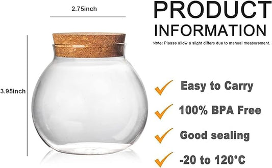 Set of 2 round glass jars with cork lid – 17oz wedding candy jar kitchen Storage jar, perfect for tea, biscuits, cereals, flour, beans, spices, coffee beans etc (2PCS)