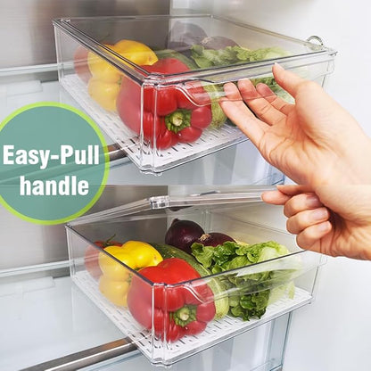 Stackable Refrigerator Organizer Bins with Lids, Fridge Organization and Storage Containers, BPA-Free Plastic Pantry Bins for Fruits, Vegetable, Drinks With Drain Tray, Set Of 10
