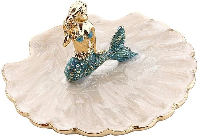 Jewelry Tray Ring Display Holder Mermaid Trinket Dish Home Decorative Plate For Earrings Necklace Bracelet Organizer Display (Blue)