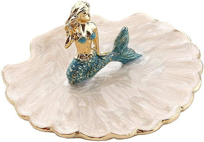 Jewelry Tray Ring Display Holder Mermaid Trinket Dish Home Decorative Plate For Earrings Necklace Bracelet Organizer Display (Blue)