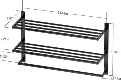 Hotel Towel Racks for Bathroom Wall Mounted, BETHOM 24 Inch Towel Shelf for Bathroom, 3-Tier Bathroom Towel Rack with Tower Bars, Matte Black