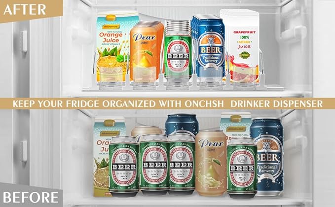 ONCHSH Drink Organizer for Fridge,Soda Can Drink Organizer for Refrigerator,Beer Pop Can Water Bottle Storage for Pantry,Width Adjustable Beverage Pusher Glide (White, 16.4" D - 5 Rows)