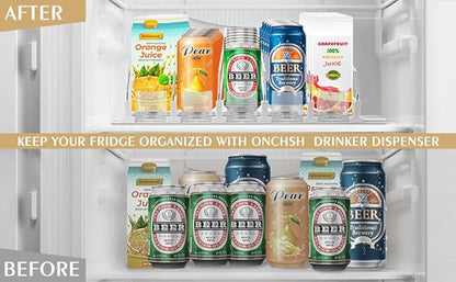 ONCHSH Drink Organizer for Fridge,Soda Can Drink Organizer for Refrigerator,Beer Pop Can Water Bottle Storage for Pantry,Width Adjustable Beverage Pusher Glide (White, 16.4" D - 5 Rows)