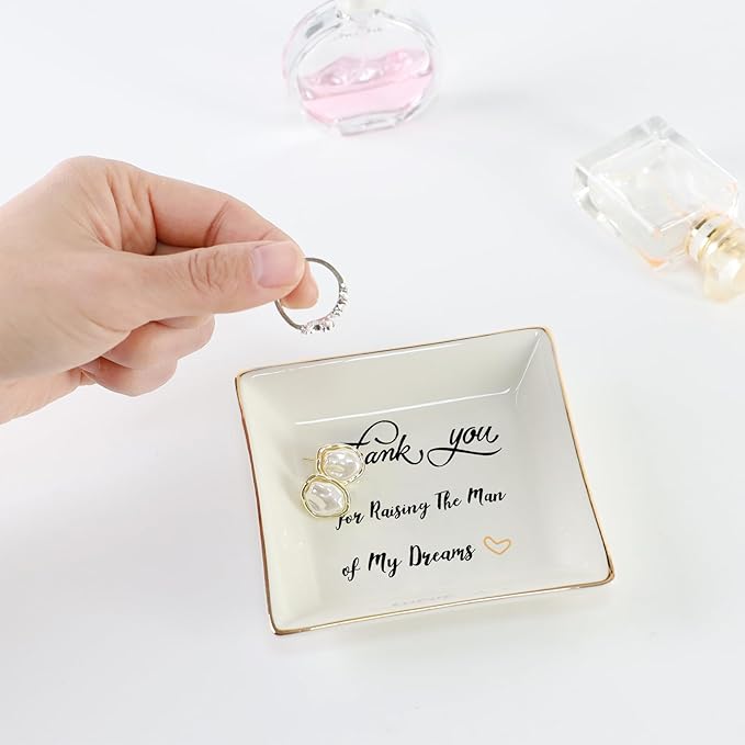 HOME SMILE Mother in Law Gitfs from Daughter in Law-Mother of Groom Gifts From Birde Ring Trinket Dish Jewelry Tray - Thank You for Raising The Man of My Dreams, Wedding Gifts, Bridal Shower Gifts