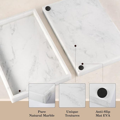 Erongoo Real Natural Marble Tray, 11.7" x 7.8" Decorative Vanity Tray for Bathroom Countertop, Kitchen Counter, or Catchall, White Coffee Table Tray for Jewelry, Perfume, Candles, Office, Home Decor