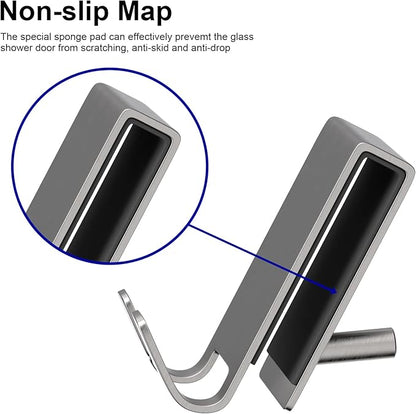 KITHOLD Shower Door Hook, Double-Sided Hook for Frameless Shower Doors (3.14 Inch), Heavy-Duty Stainless Steel Hook for Bathrobes and Towels, No Drilling or Adhesive Required, 2-Pack, Silver