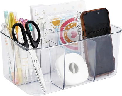 2 Pack Clear Caddy Organizer with Handle, Portable Art Supply Storage Organizers, Plastic Tote Holder for Shower, Dorm, Bathroom, Crafts, Makeup, Pencils, Office School Supplies