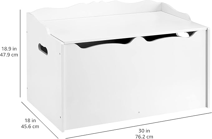 Amazon Basics Kids Wooden Toy Storage Chest with Safety Lid, Spacious Organizer for Bedroom, White, 30" x 18" x 19"