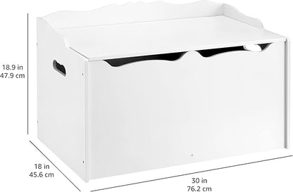 Amazon Basics Kids Wooden Toy Storage Chest with Safety Lid, Spacious Organizer for Bedroom, White, 30" x 18" x 19"