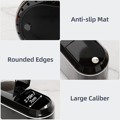 Mini Trash Can for Desk with 5 Rolls of Trash Bags, Small Press-Top Countertop Garbage Bin, Removable Waste Basket for Bedroom, Vanity, Coffee Table, Kitchen (Black Half-Lid)