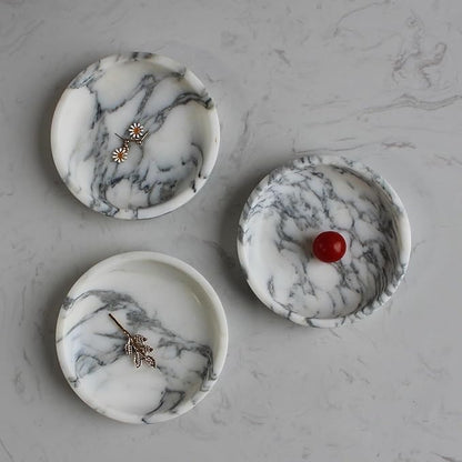 Nawgnail Natural Travertine Marble Jewelry Dish 5.5",Trinket Dish for Ring Earring, Gift for Woman Daugther(Arabescato Calacatta)