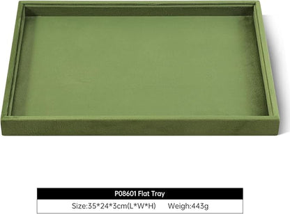 Velvet Stackable Jewelry Display Flat Tray For Ring Earring Necklace Bracelet, Bangle Pendant Storage Blank Plate, Shop Countertop Jewelry Dish Organizer (Olive Green)