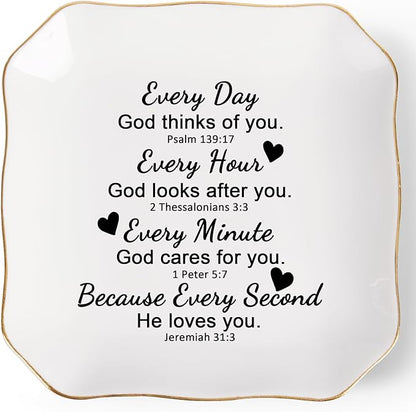 Jelershy Christian Gifts for Women Jewelry Dish, Inspirational Religious Spiritual Gifts for Women Birthday Christmas Mothers Day Faith Baptism Bible Gift
