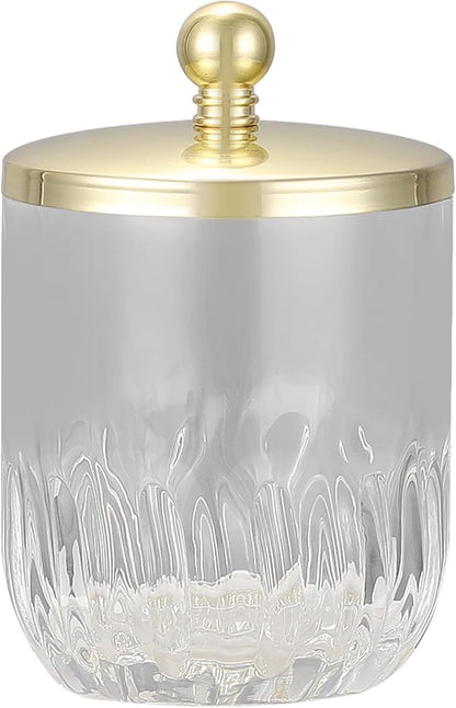 Indecor Home Clear Transparent Apothecary Vertical Wavy Glass Jar With Gold Metal Lid Cover for Bathroom Organization, Cotton Balls, Q Tips, and Small Accessories, Bathroom Storage