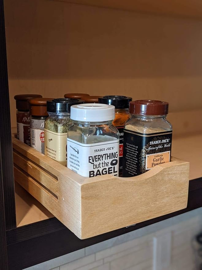CabinetRTA Wood Pull Out Spice Rack Organizer for Cabinet - 5.5"(W) x 10"(D) x 2"(H) for Upper Kitchen Cabinets and Pantry Closet, for Spices, Sauces, Canned Food etc…