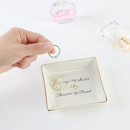 HOME SMILE Sister Birthday Gifts Trinket Dish Jewelry Tray -Always My Sister,Forover My Friend,Gifts for Sisters Bestie BFF Her Mother's Day Valentines Christmas