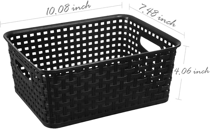 Black Plastic Woven Storage Baskets, 6-Pack Weave Basket Organizer for Kitchen Office Bathroom