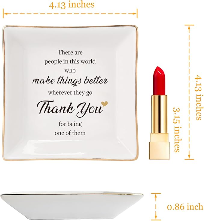 HOME SMILE Christmas Thank You Gifts for Women Mom-Ceramic Ring Jewelry Dish Tray Plate-Birthday Appreciation Inspirational Holiday Gifts for Teachers Friends,Stocking suffers for Christmas Women