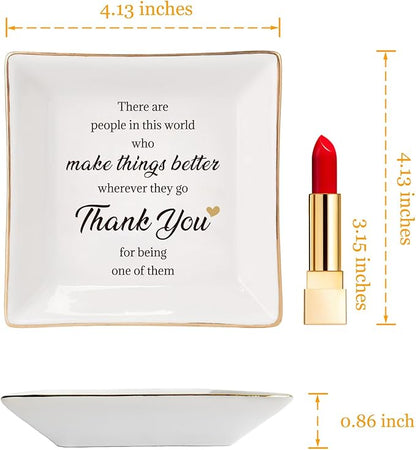 HOME SMILE Christmas Thank You Gifts for Women Mom-Ceramic Ring Jewelry Dish Tray Plate-Birthday Appreciation Inspirational Holiday Gifts for Teachers Friends,Stocking suffers for Christmas Women