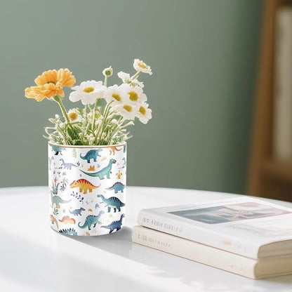 WAVEYU Pen Holder, Pencil Cup for Desk, Cute Makeup Brush Holder, Durable Ceramic Organizer Decor for Room, Office, Classroom, Cute Dinosaur Pattern