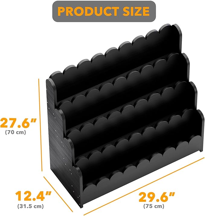 SpaceAid 4-Tier Scalloped Bookshelf, Montessori Bookcase for Toddlers, Wooden Book Shelf Organizer Display Furniture for Kids Rooms, Playroom, Nursery and Classroom, 29.6“ Wide, Black