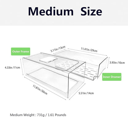 Femoliyes Refrigerator Organizers and Storage Drawer, Stackable Fruit Storage Containers for Fridge, Reusable Fridge Organizer fit for Kitchen Refrigerator and Restaurant Freezer (2 Drawers, Medium)