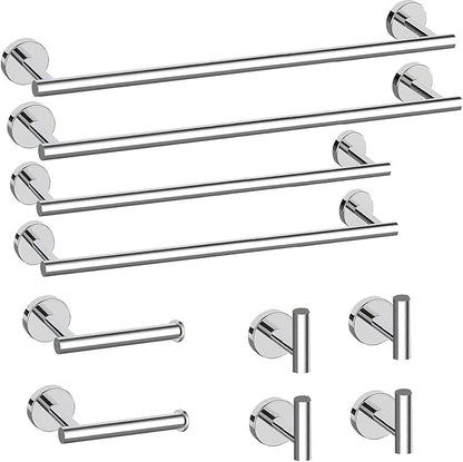 Newfun 10Pcs Polished Chrome Bathroom Hardware Set - Includes 24&18inch Towel Bar, Robe Hook, Toilet Paper Holder, 2 Pack 5 Piece Bathroom Accessories Set Stainless Steel Wall Mounted