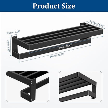 TNOMS Matte Black Double Towel Bar,Towel Racks for Bathroom 23.6-inch Towel Holder Stainless Steel Wall-Mounted Bathroom Hardware Accessories