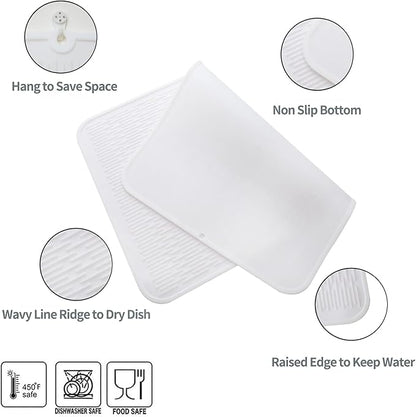Silicone Dish Drying Mat for Multiple Usage,Easy clean,Eco-friendly,Heat-resistant Silicone Mat for Kitchen Counter or Sink,Refrigerator or Drawer Liner White 4XL 32 inches x 18 inches