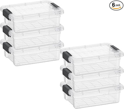 Superio Mini Storage Container Plastic Crayon Box Art Supplies and Sewing Case Stackable Clear Small Organizer for Beads, Stationery, Chalk, and Food, 0.7 Quart, 6 Pack