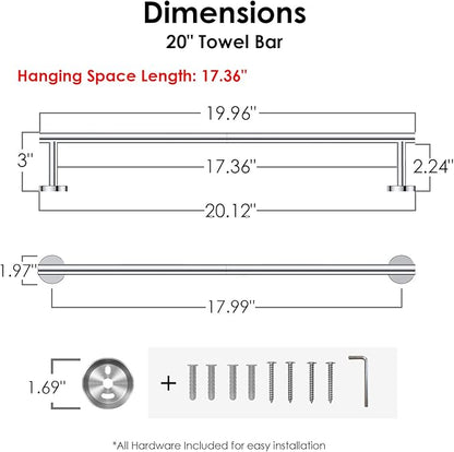 FORIOUS Towel Bar Wall Mounted, Stainless Steel Towel Racks for Bathroom, Includes Wall Mounting Hardware (Chrome, 20 Inch)