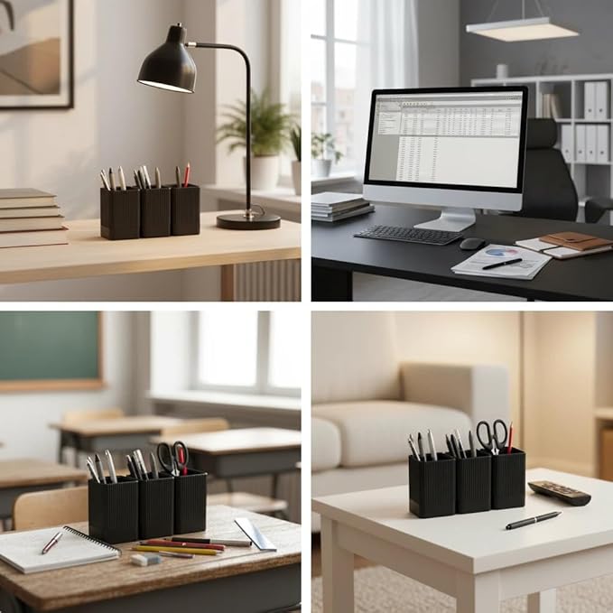 3 Pack Aesthetic Pen Holder for Desk-Sturdy Plastic Pencil Holder - Stylish Makeup Brushes Cup for Women Girls - Cute and Functional Desk Organizer for Office Supplies - Modern Office Decor Pen Cup