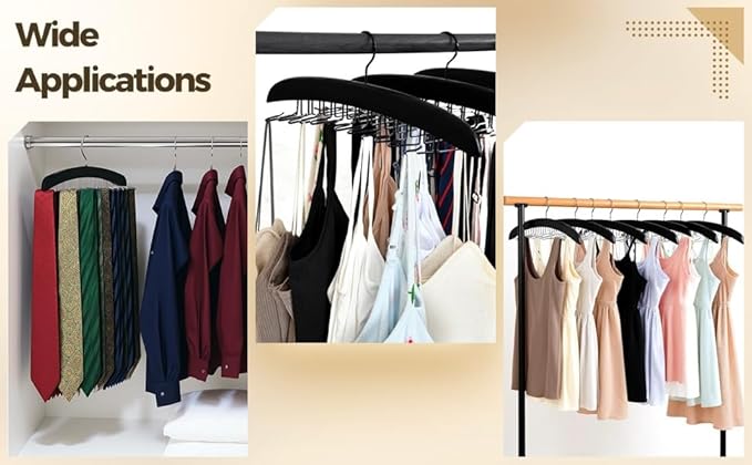 2 Pcs Solid Wood Tie and Belt Rack Hanger, 24 Hook Closet Organizer for Scarves and Accessories, 360 Degree Swivel, Space Saving Black Finish