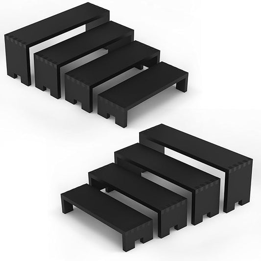 2 Set 8Pcs Large Display Riser Black Wood Risers Wooden Display Stand 4Tiered Racks Perfume Cologne Display Cake Stands for Vendors Event for Party