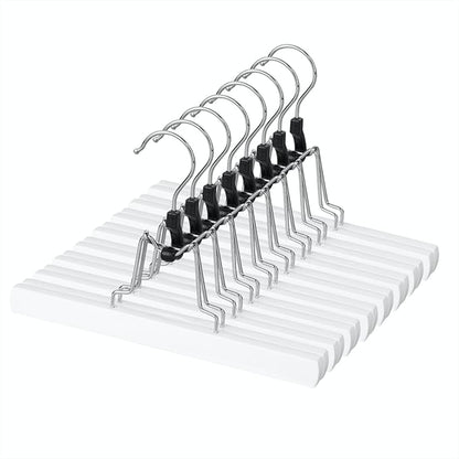 AMKUFO 12 Pack White Wooden Pants Hangers with Clips Non Slip Skirt Hangers Trouser Clamp Hanger Solid Wood Hanger with 360° Swivel Hook