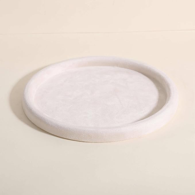 GemeShou Round Jewelry Organizer Plate, Top Microfiber Velvet Jewelry Display Tray, Empty Jewelry Showcase Tray for Necklaces, Bracelets, Rings, Earrings (Cream-Large, 9.8 x 9.8 in)