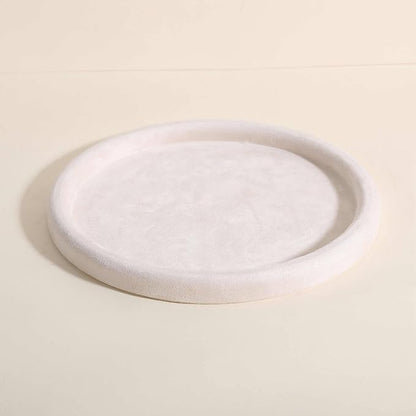 GemeShou Round Jewelry Organizer Plate, Top Microfiber Velvet Jewelry Display Tray, Empty Jewelry Showcase Tray for Necklaces, Bracelets, Rings, Earrings (Cream-Large, 9.8 x 9.8 in)