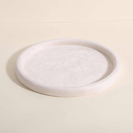GemeShou Round Jewelry Organizer Plate, Top Microfiber Velvet Jewelry Display Tray, Empty Jewelry Showcase Tray for Necklaces, Bracelets, Rings, Earrings (Cream-Large, 9.8 x 9.8 in)