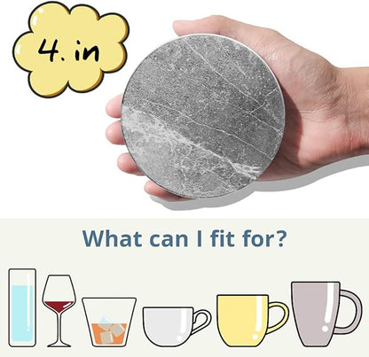 LIFVER Coasters for Drinks Absorbent, Living Room Decor, Ceramic Coasters Set of 6 with Cork Base, Protect Wooden Table or Furniture from Scratched, Drink Coasters with Holder - Grey