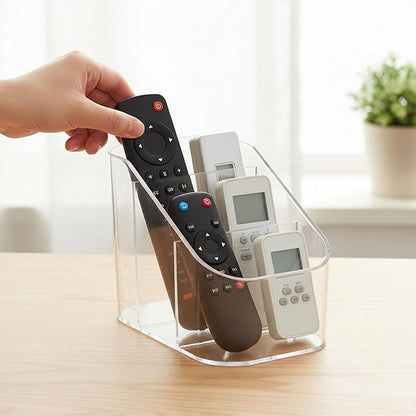 Remote Control Holder, Clear Plastic TV Remote Caddy for Desk and Nightstand Storage, Space-Saving Desk Organizer with See-Through Design for Living Room and Office Desk Accessories, 3 Compartments