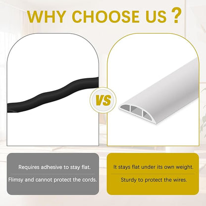 Floor Cord Cover 10FT Cord Covers for Wires on Floor Protect Wires & Prevent Trip Hazards, Easy to Cut for Home, Office, School, Concerts, Cavity W0.6in x H0.32in