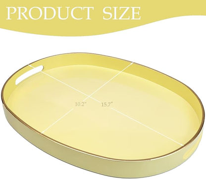 Spsyrine Yellow Plastic Serving Tray for Ottoman, Coffee Table, Oval Decorative Tray for Entertaining, Outdoor, Living Room, Home Decor