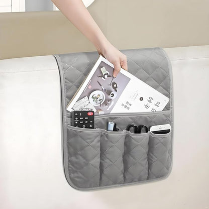 AUVCAS Sofa Armrest Organizer Non-Slip Arm Chair Bedside Caddy Storage Organizer for Recliner Couch with 5 Pockets for Cell Phone TV Remote Control Magazines (Grey)